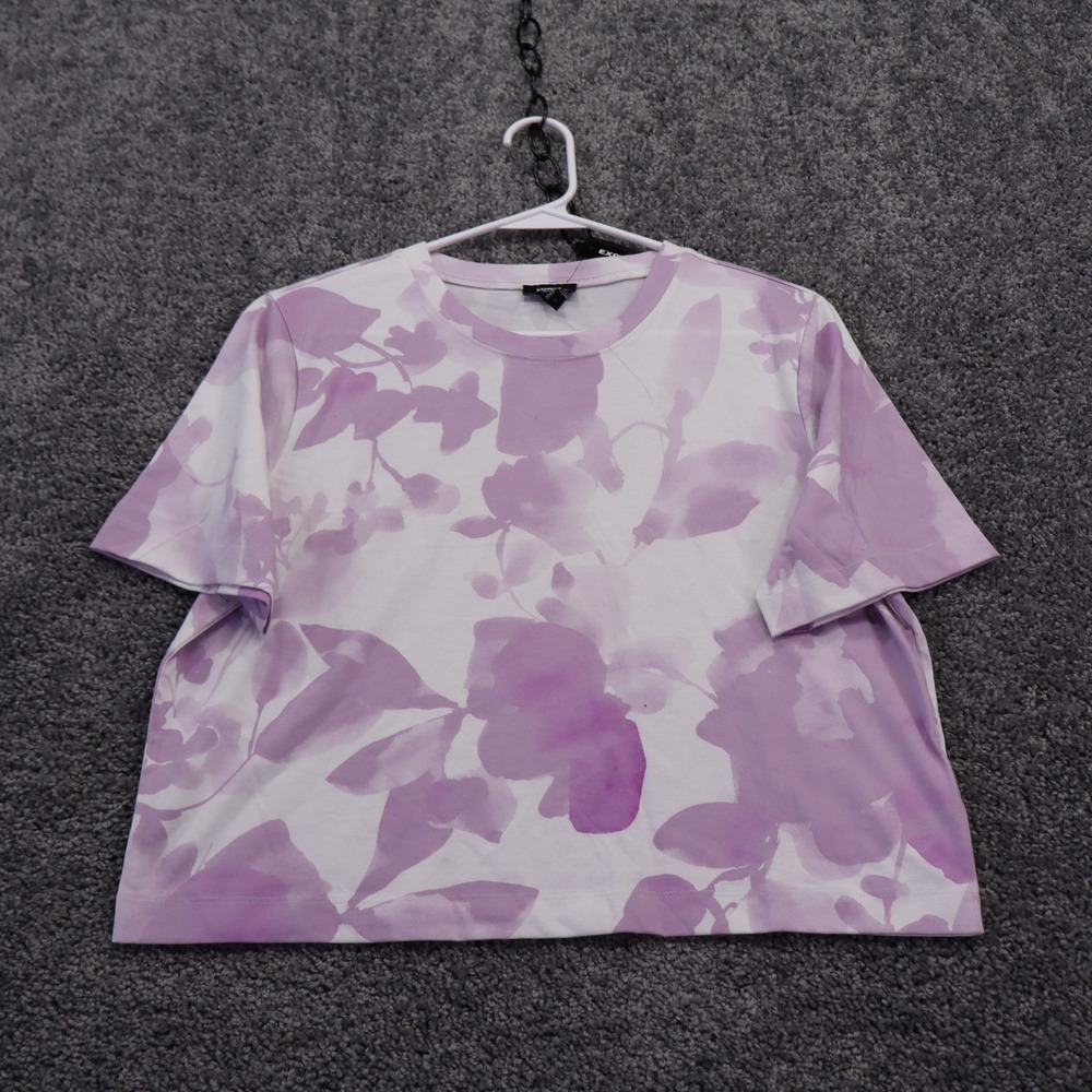 Express T Shirt Womens Small Purple Floral Short Sleeve Crew Neck Relaxed New